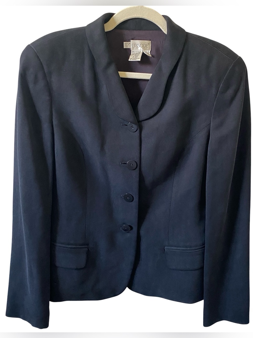 Vintage 100% Silk Black Tailored Button-Front Blazer